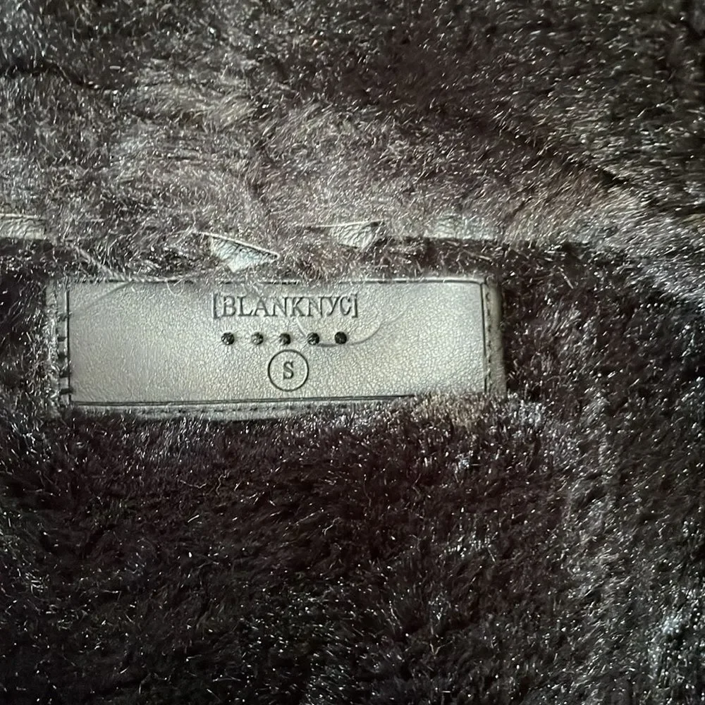 BLANKNYC Faux Shearling Drape Front Vest Shawl Small Faux Fur Lined Black NWOT